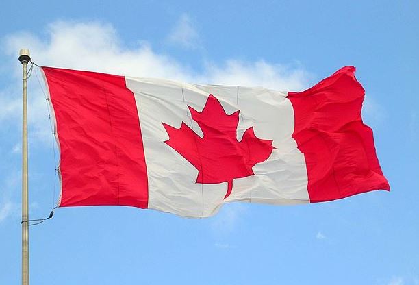 hoja de acer en bandera de Canadá